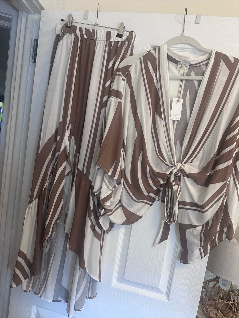 Surf Gypsy Brown and Cream Striped Tie-Front Blouse